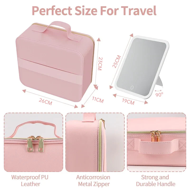 Royleza™ Portable LED Light Up Makeup Bag with Mirror