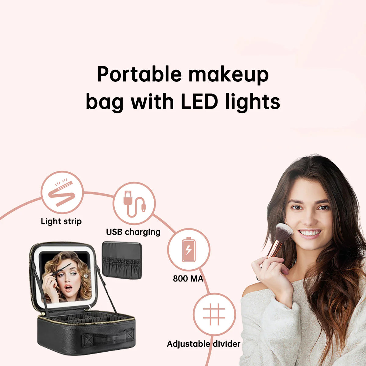 Royleza™ Portable LED Light Up Makeup Bag with Mirror