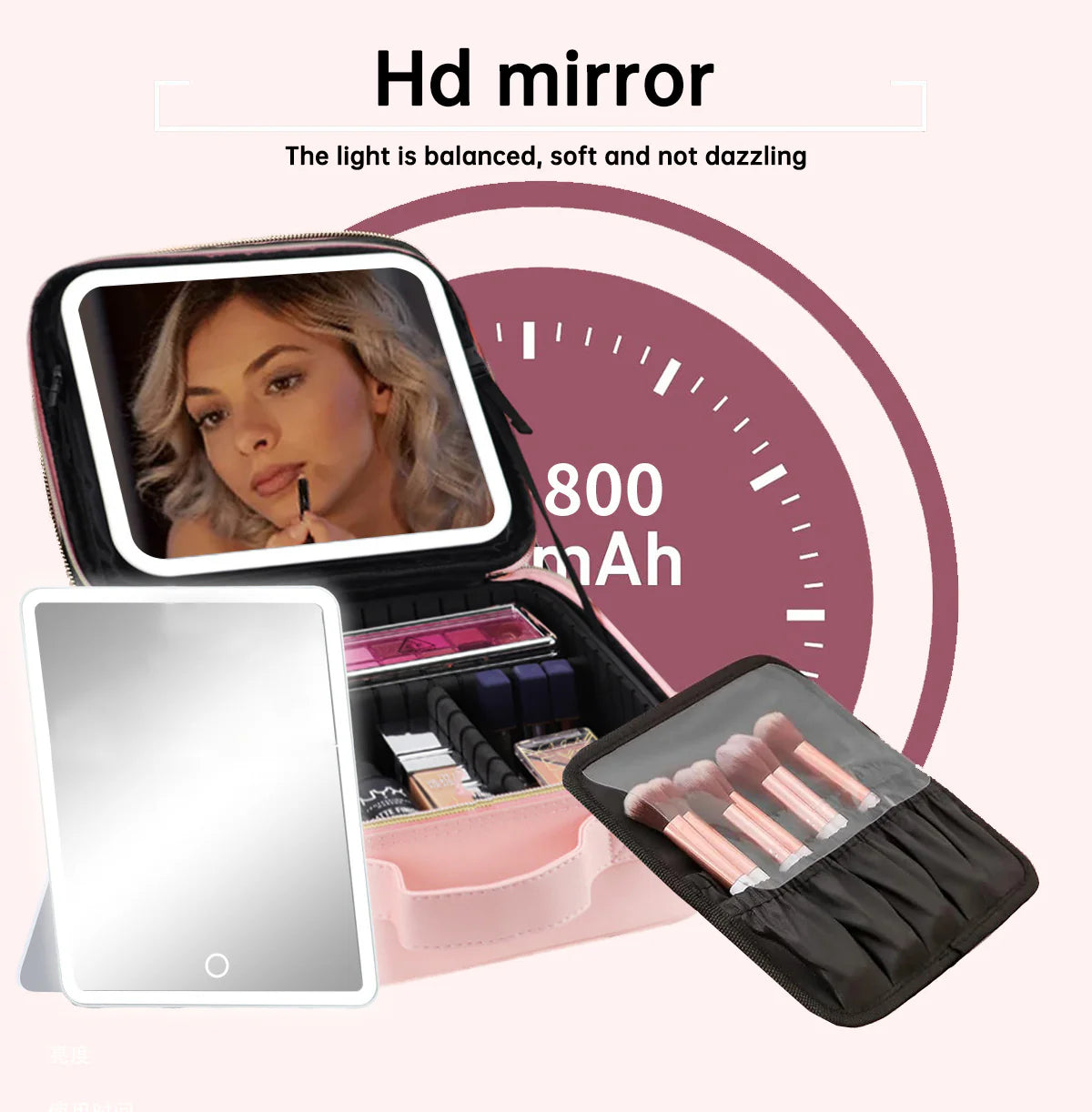 Royleza™ Portable LED Light Up Makeup Bag with Mirror