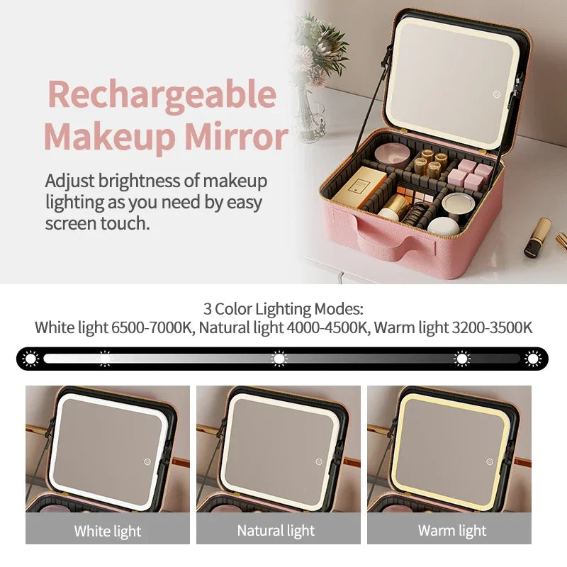 Royleza™ Portable LED Light Up Makeup Bag with Mirror